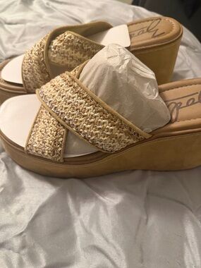 Zodiac Tan Woven Wedge Slide Sandals